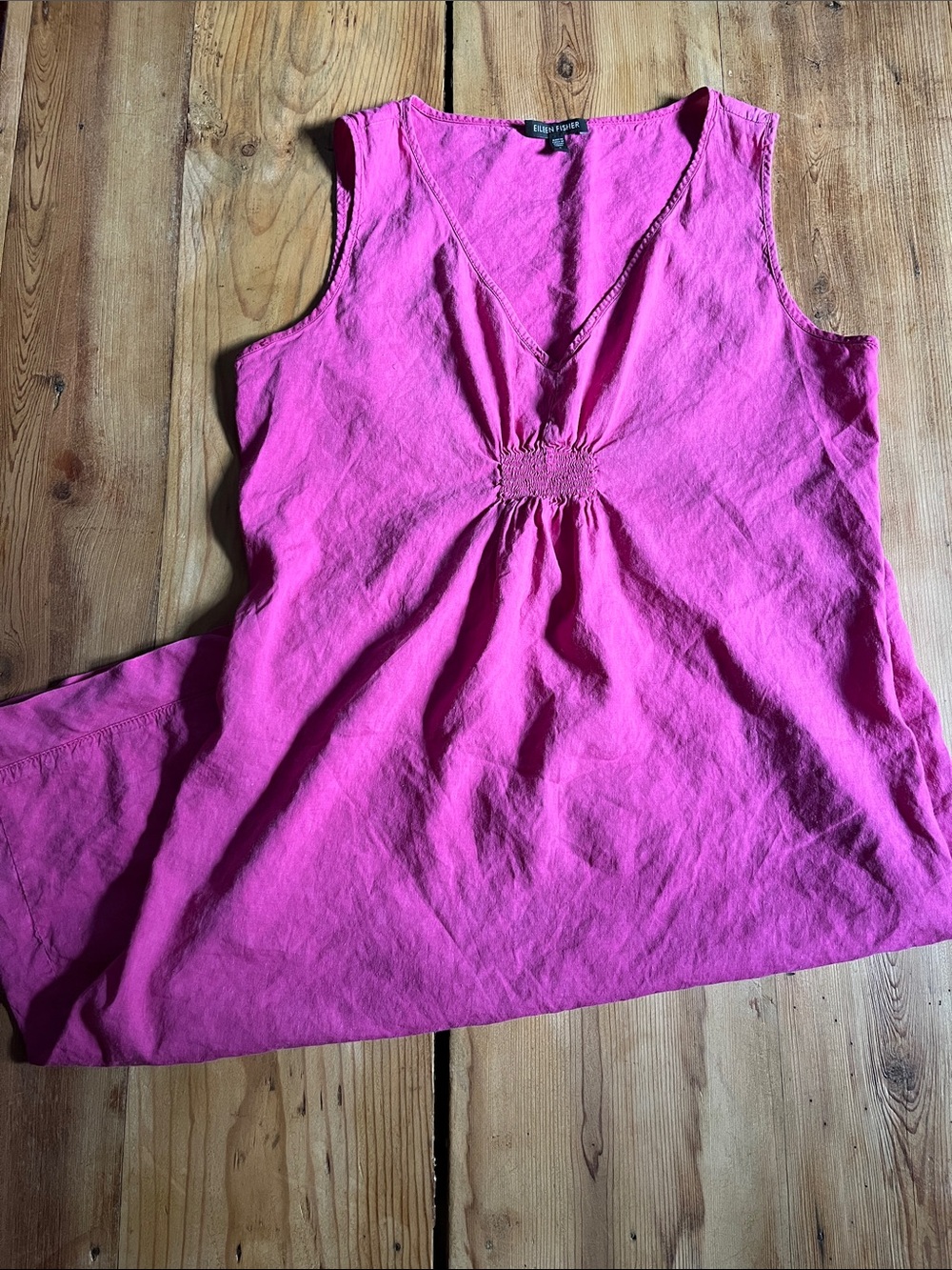 EILEEN FISHER S Pink Linen Blend Sleeveless Dress Pintuck V-Neck